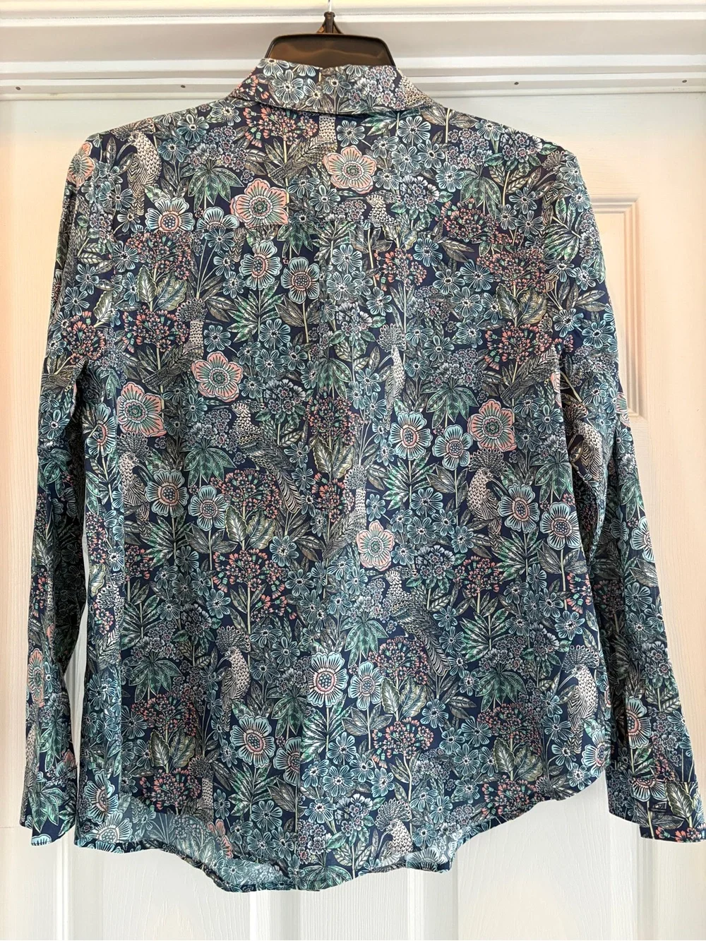 J. Jill Navy Blue Floral Button-Up Top with Teal and Coral Accents - Picture 3 of 3